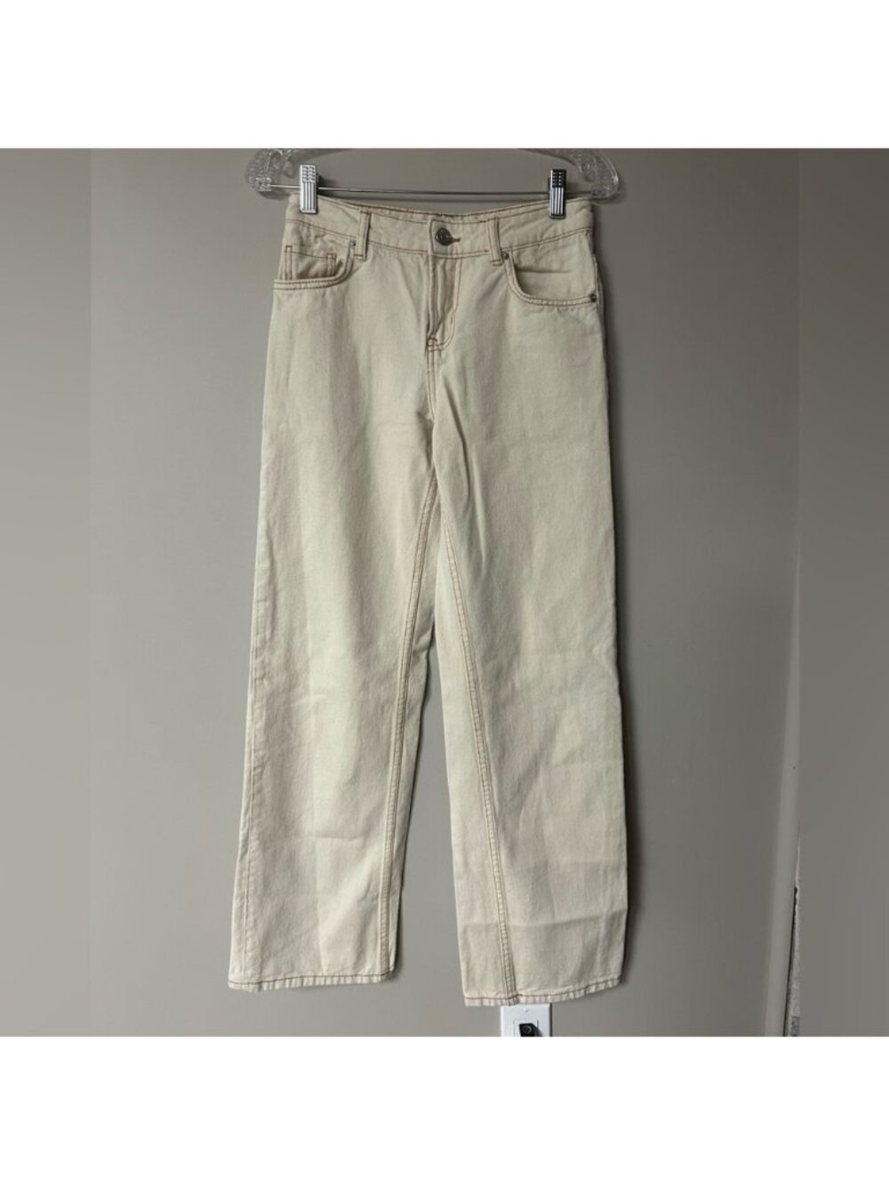 H&M Beige Straight Leg Carpenter Jeans